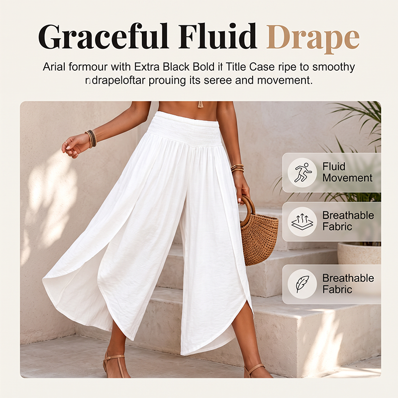 Women Summer Casual Smocked Waist Loose Fit Split Palazzo Pants