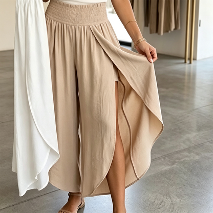 Women Summer Casual Smocked Waist Loose Fit Split Palazzo Pants
