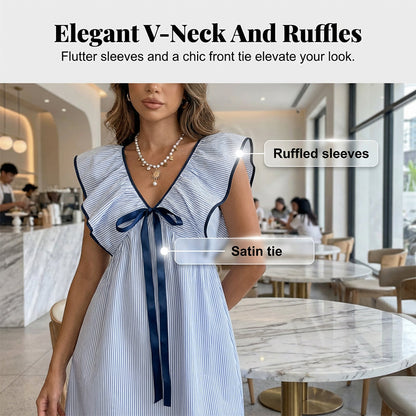 Women's V Neck Babydoll Mini Dress