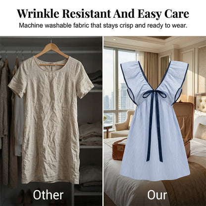 Women's V Neck Babydoll Mini Dress