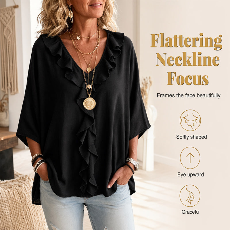Women’s Casual V-Neck Ruffle Trim Blouse