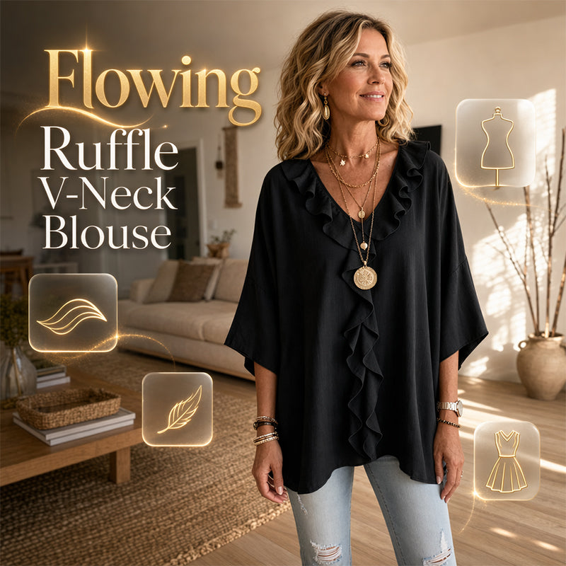 Women’s Casual V-Neck Ruffle Trim Blouse