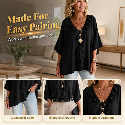 Women’s Casual V-Neck Ruffle Trim Blouse