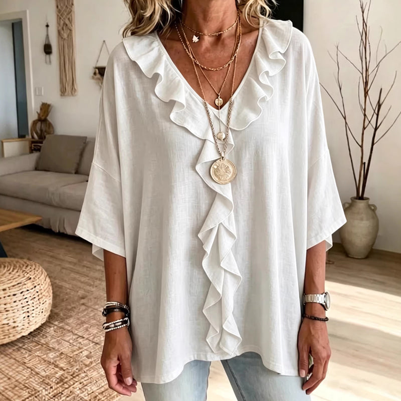 Women’s Casual V-Neck Ruffle Trim Blouse