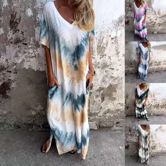 🌞 FLASH SALE 50% OFF ! 👗 Casual Loose Printed V-Neck Long Dress