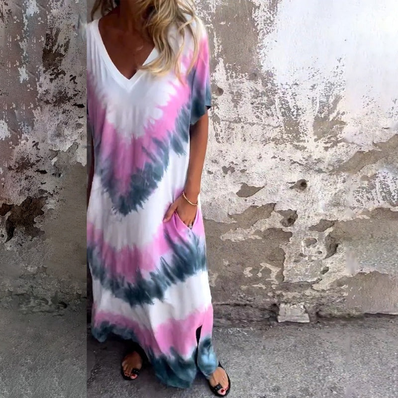🌞 FLASH SALE 50% OFF ! 👗 Casual Loose Printed V-Neck Long Dress