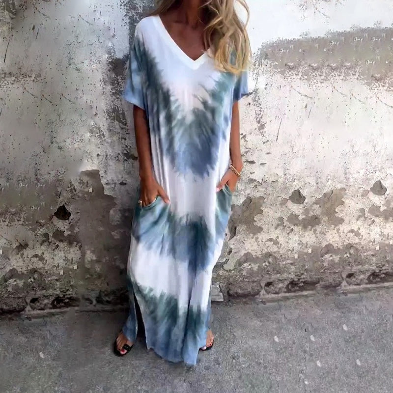 🌞 FLASH SALE 50% OFF ! 👗 Casual Loose Printed V-Neck Long Dress
