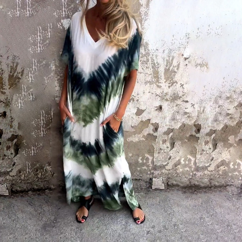 🌞 FLASH SALE 50% OFF ! 👗 Casual Loose Printed V-Neck Long Dress