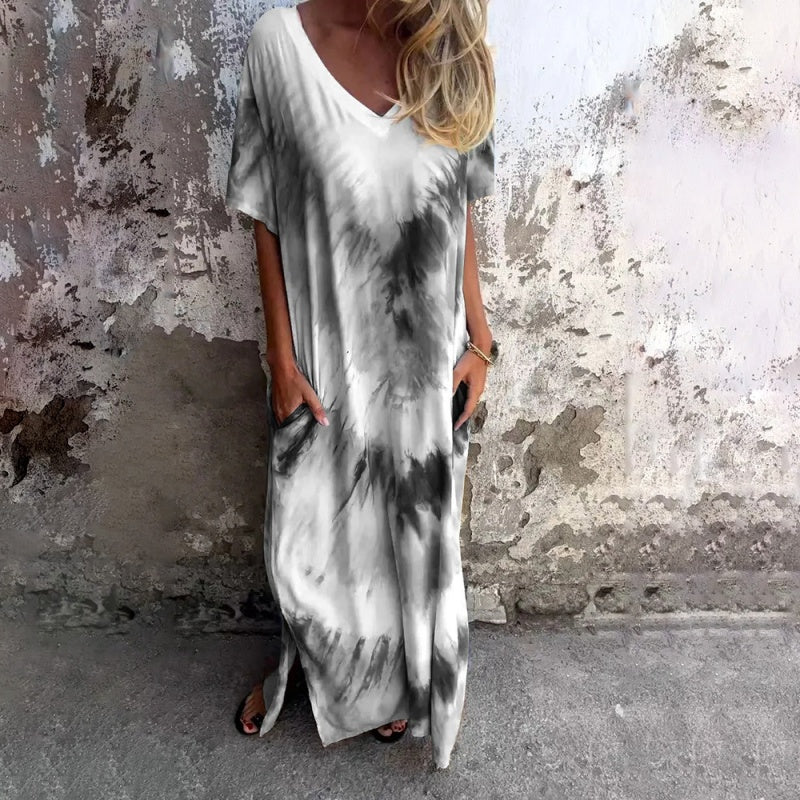 🌞 FLASH SALE 50% OFF ! 👗 Casual Loose Printed V-Neck Long Dress