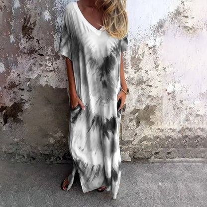 🌞 FLASH SALE 50% OFF ! 👗 Casual Loose Printed V-Neck Long Dress