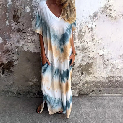 🌞 FLASH SALE 50% OFF ! 👗 Casual Loose Printed V-Neck Long Dress