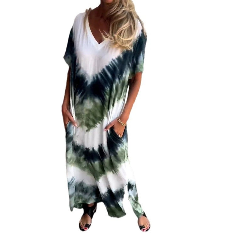 🌞 FLASH SALE 50% OFF ! 👗 Casual Loose Printed V-Neck Long Dress