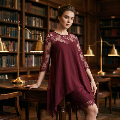 📢📢50% OFF !! ⏰Women's Elegant High-Low Hem Lace Overlay Dress🌺