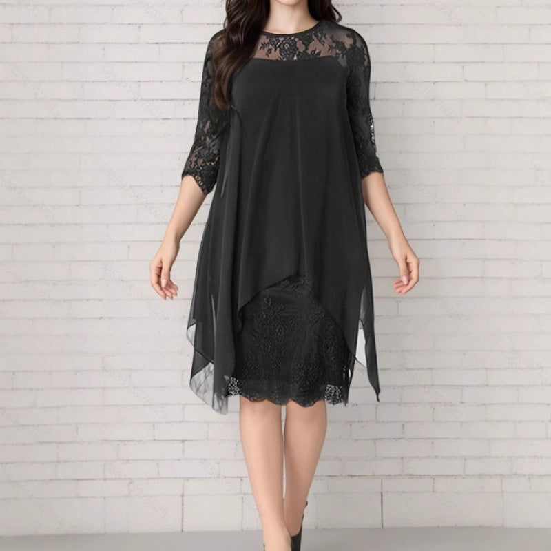 📢📢50% OFF !! ⏰Women's Elegant High-Low Hem Lace Overlay Dress🌺