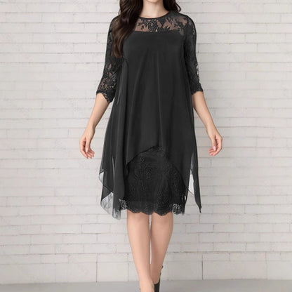 📢📢50% OFF !! ⏰Women's Elegant High-Low Hem Lace Overlay Dress🌺