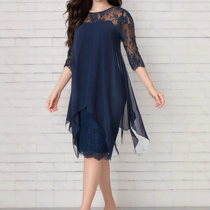📢📢50% OFF !! ⏰Women's Elegant High-Low Hem Lace Overlay Dress🌺