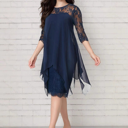 📢📢50% OFF !! ⏰Women's Elegant High-Low Hem Lace Overlay Dress🌺