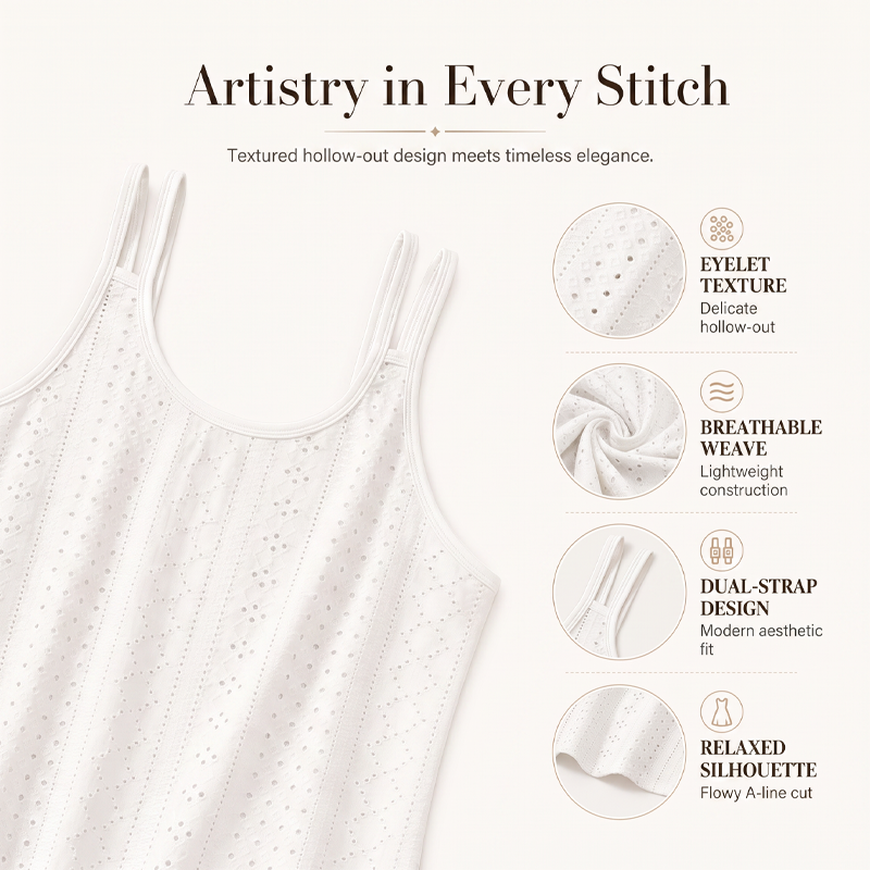Women's Summer Double Strap Dress with Eyelet Detail