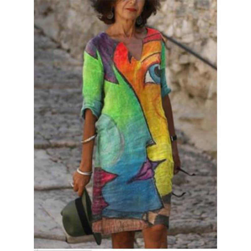Women's Casual V-Neck Printed Dress