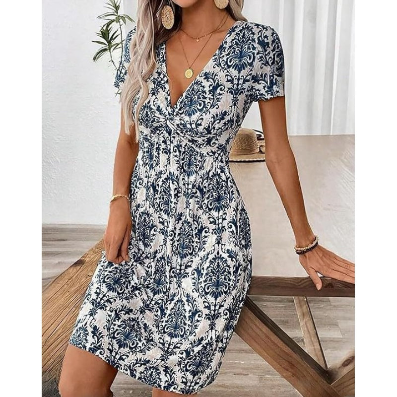 Trending Now⭐💃 Elegant V-Neck Dress with Hourglass Shaping
