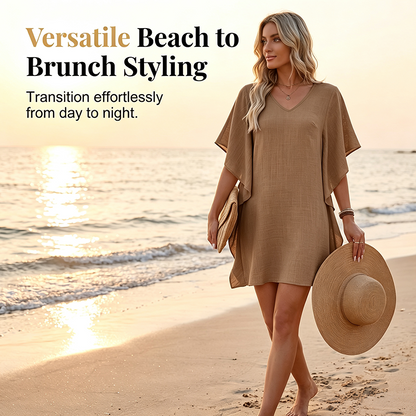Women's Solid Color V-Neck Ruffle-Sleeve Short Dress