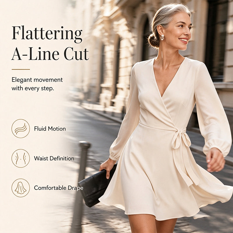 Women Elegant Solid Color Wrap Dress