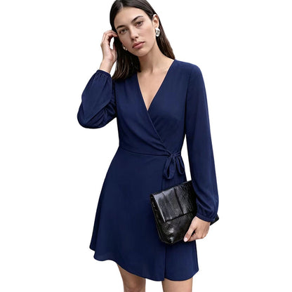 Women Elegant Solid Color Wrap Dress