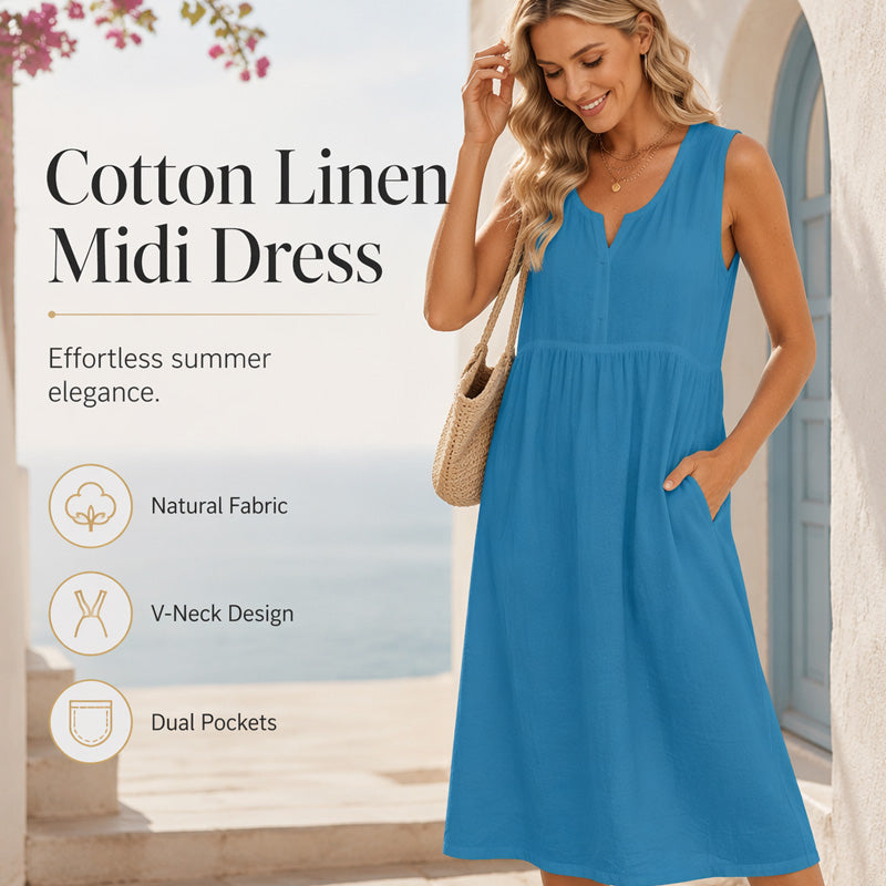 Women Sleeveless Cotton Linen Dress