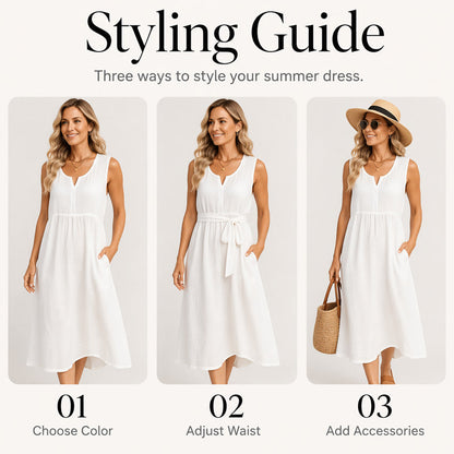 Women Sleeveless Cotton Linen Dress
