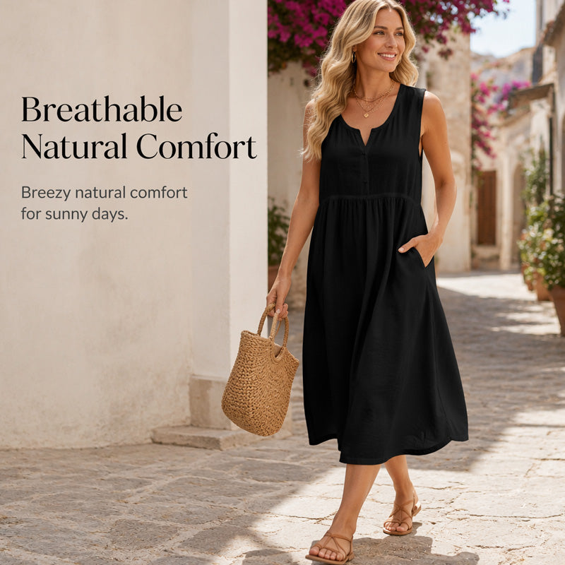 Women Sleeveless Cotton Linen Dress