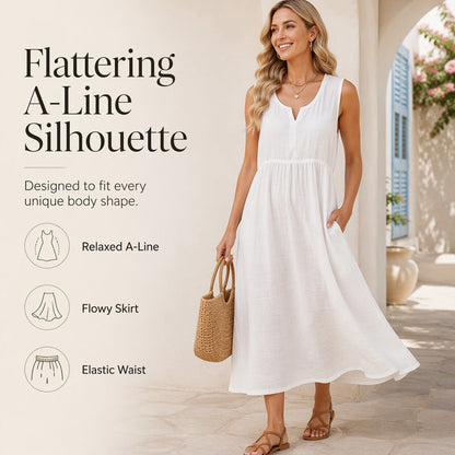 Women Sleeveless Cotton Linen Dress