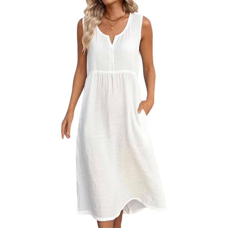 Women Sleeveless Cotton Linen Dress