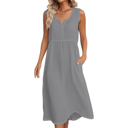 Women Sleeveless Cotton Linen Dress