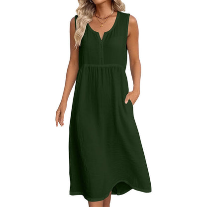 Women Sleeveless Cotton Linen Dress