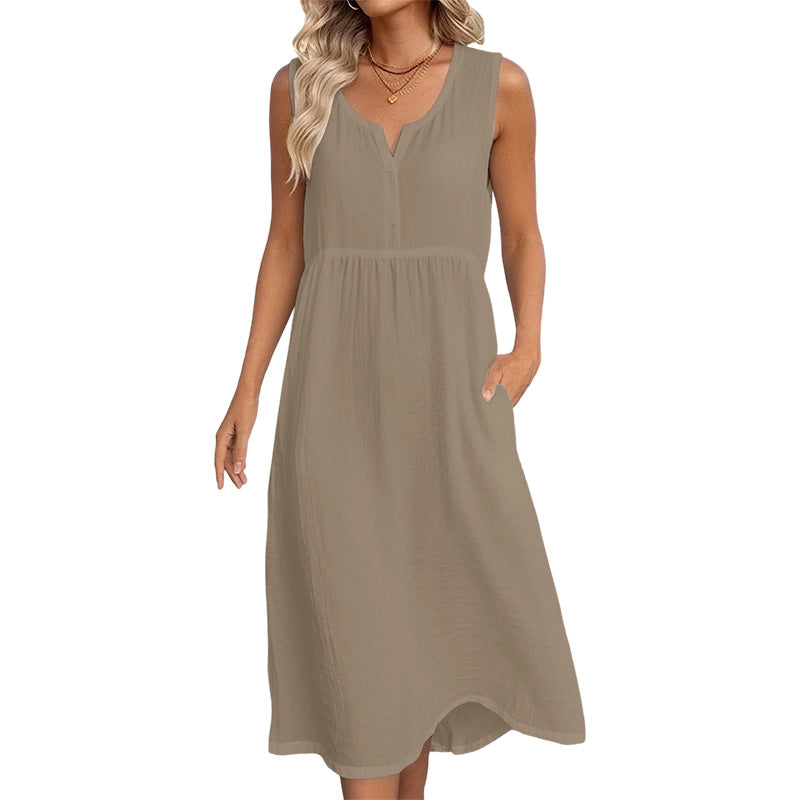 Women Sleeveless Cotton Linen Dress