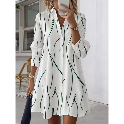 Women's Long Sleeve Printed Shirt Dress Casual Button Down Elegant Midi Dress