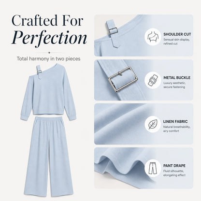 Women's Elegant One-Shoulder Top & Wide-Leg Pants Set