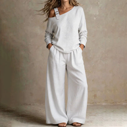 Women's Elegant One-Shoulder Top & Wide-Leg Pants Set