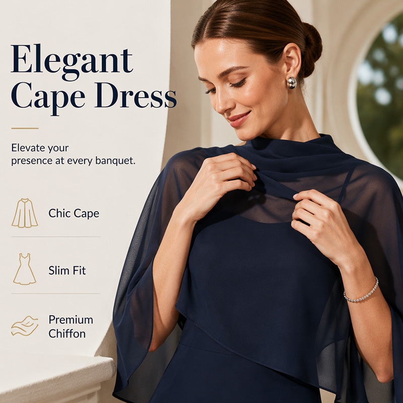 Women's Elegant Two Piece Dress Set with Cape