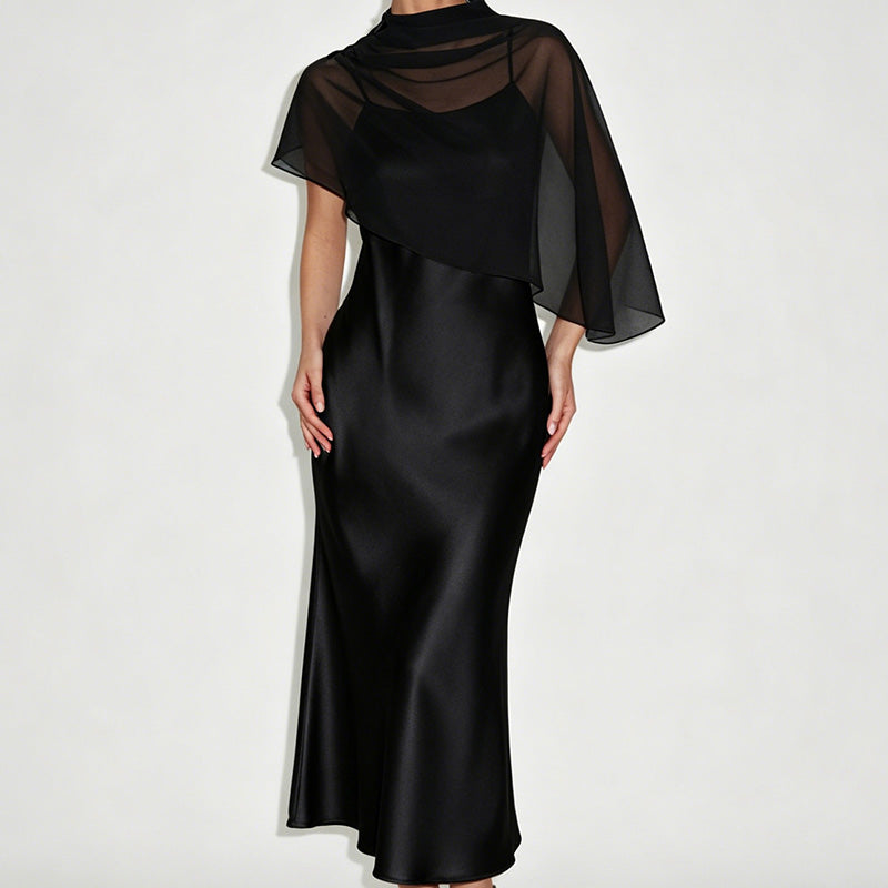 Women's Elegant Two Piece Dress Set with Cape