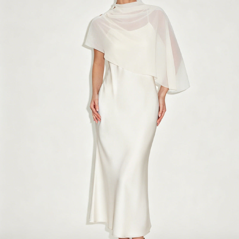 Women's Elegant Two Piece Dress Set with Cape