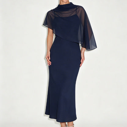 Women's Elegant Two Piece Dress Set with Cape