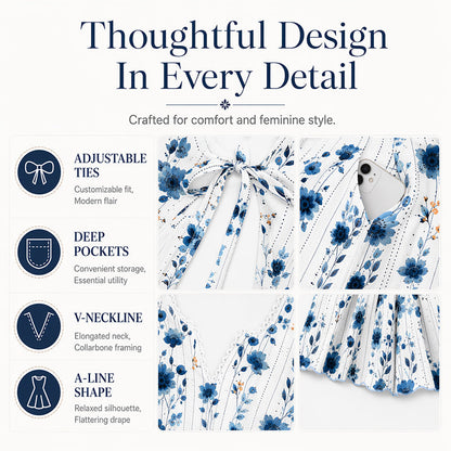 Women's Casual Floral Print V Neck Dress