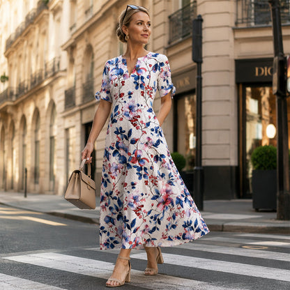 Women's Casual Floral Print V Neck Dress