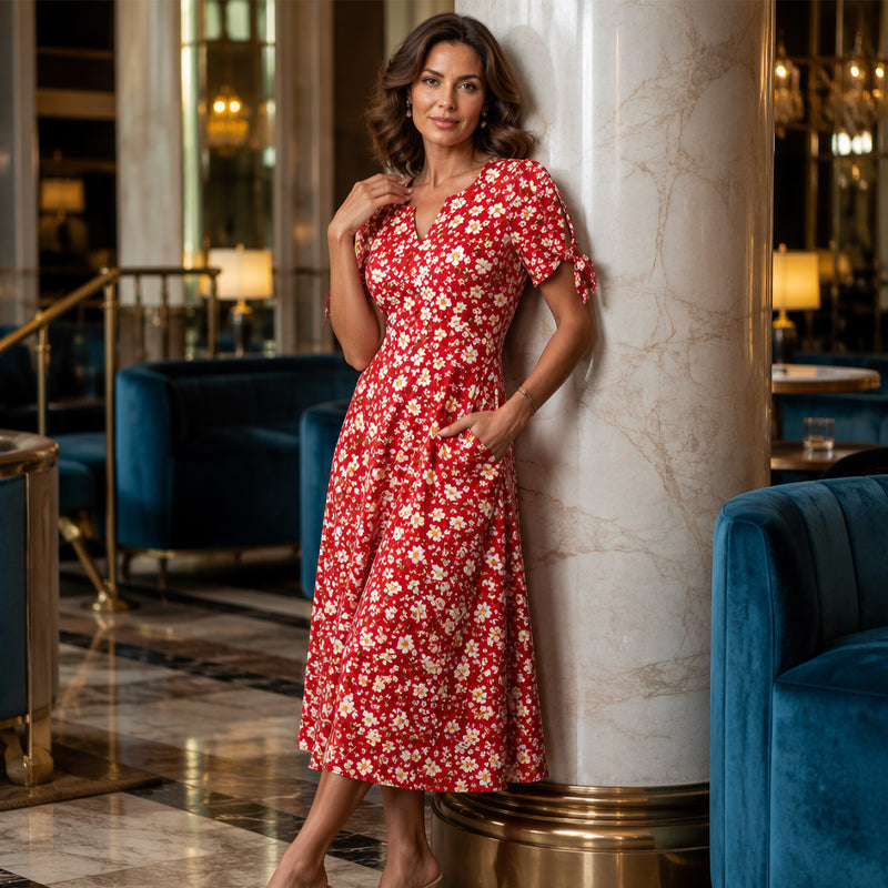 Women's Casual Floral Print V Neck Dress