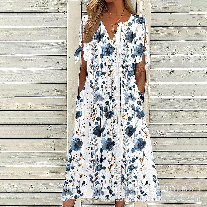 Women's Casual Floral Print V Neck Dress