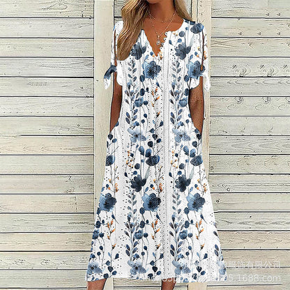 Women's Casual Floral Print V Neck Dress