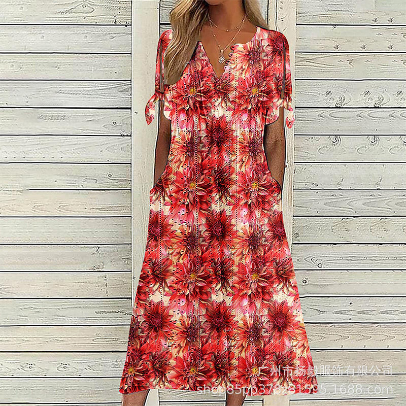 Women's Casual Floral Print V Neck Dress
