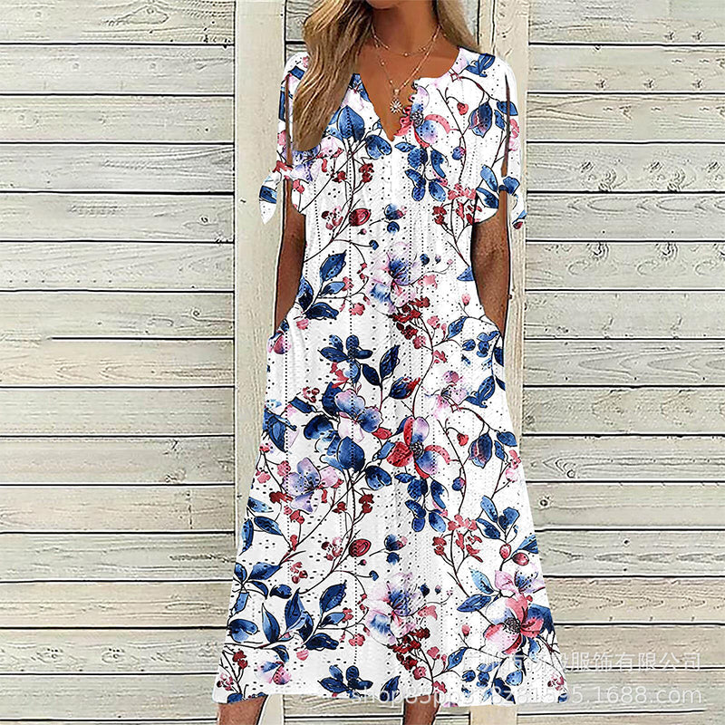 Women's Casual Floral Print V Neck Dress