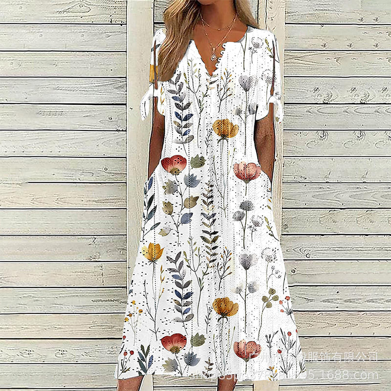 Women's Casual Floral Print V Neck Dress